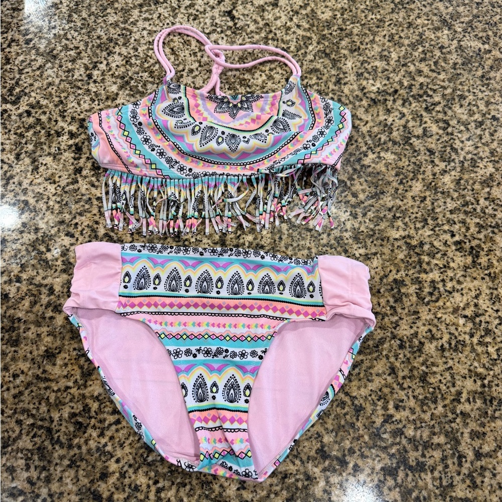 Justice Colorful Fringe Bikini Set‎ Girls Size 14